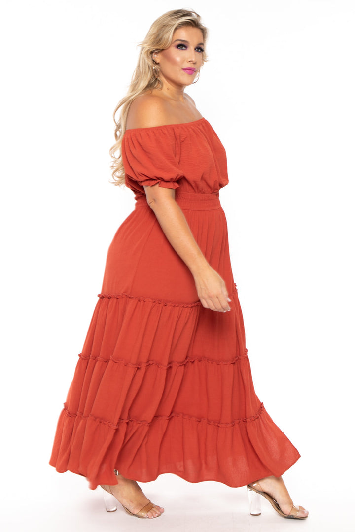 Curvy Sense Dresses Plus Size Vivien Off The Shoulder Maxi Dress - Rust
