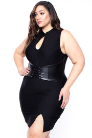 Plus Size Waist Snatcher Bodycon Dress - Black - Curvy Sense