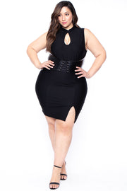 Plus Size Waist Snatcher Bodycon Dress - Black - Curvy Sense
