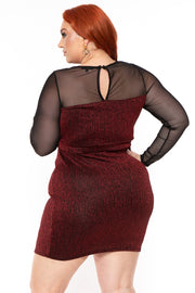 Curvy Sense Dresses Plus Size Xenia Shimmer Bodycon Dress - Red