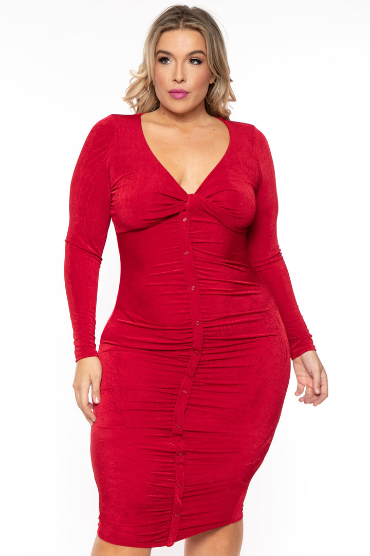 Curvy Sense Dresses Plus Size Yaretzi Slinky Dress - Red