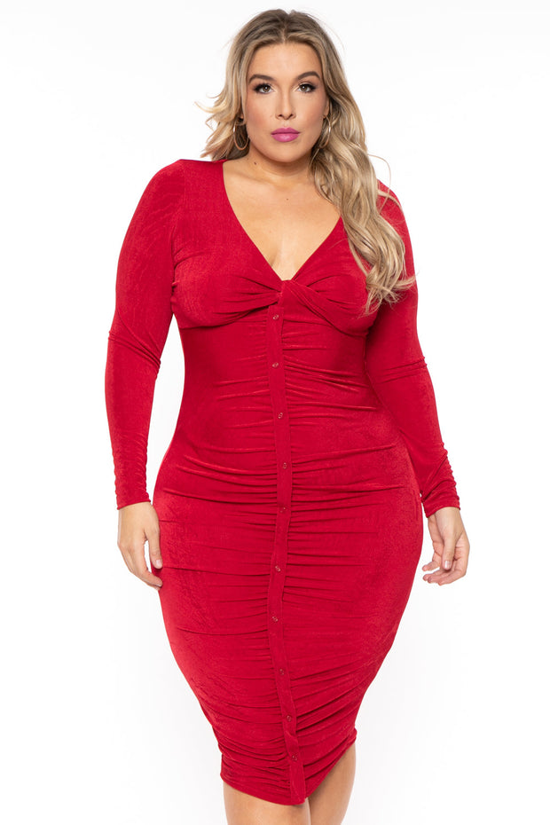 Curvy Sense Dresses 1X / Red Plus Size Yaretzi Slinky Dress - Red