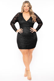 Curvy Sense Dresses 1X / Black Plus Size Yuliana Lace Dress- Black