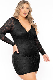 Curvy Sense Dresses Plus Size Yuliana Lace Dress- Black