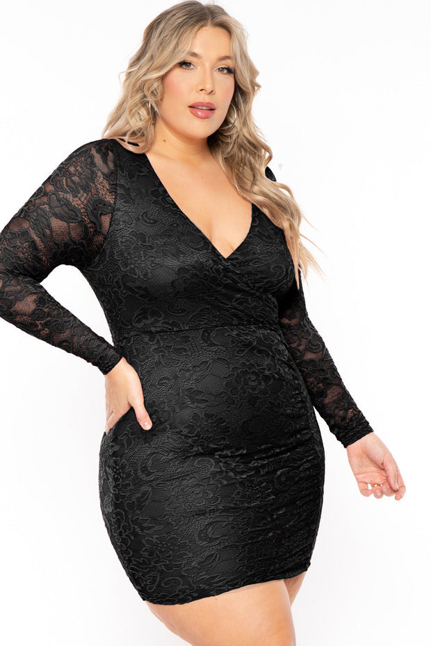 Plus Size Yuliana Lace Dress- Black – Curvy Sense
