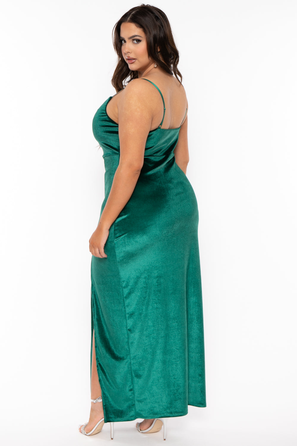 Curvy Sense Dresses Plus Size Zarai Velvet M-Slit Dress - Green