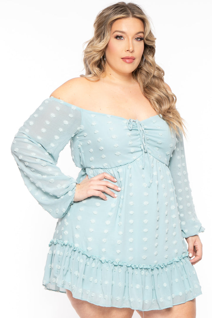 Curvy Sense Dresses Plus Size Zariah Chiffon Dot Dress  - Blue