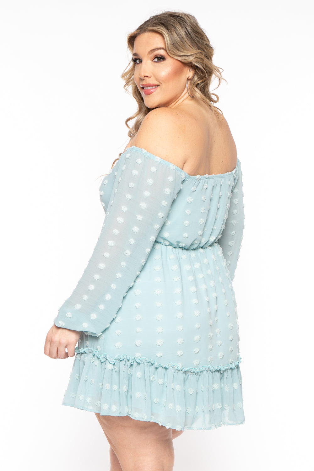 Curvy Sense Dresses Plus Size Zariah Chiffon Dot Dress  - Blue