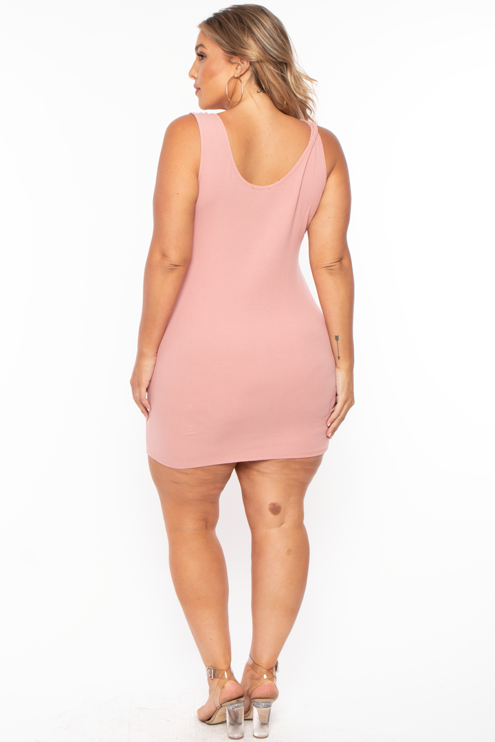bodycon tank dress plus size Plus Size Button Detail Tank Dress in Mauve Size: 1X