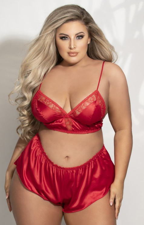 DOONA DI CAPRI Intimates Plus Size Siren Bralette and short lingerie set - Red