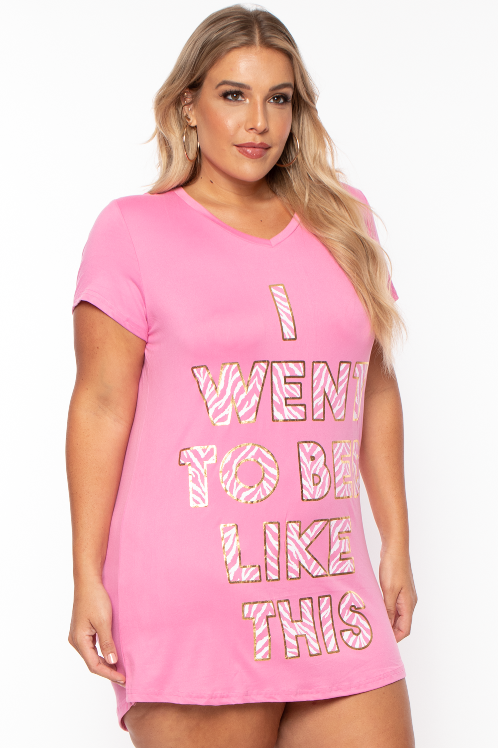 Plus Size "Went To Bed" Comfy Sleep Shirt  - Pink - Curvy Sense