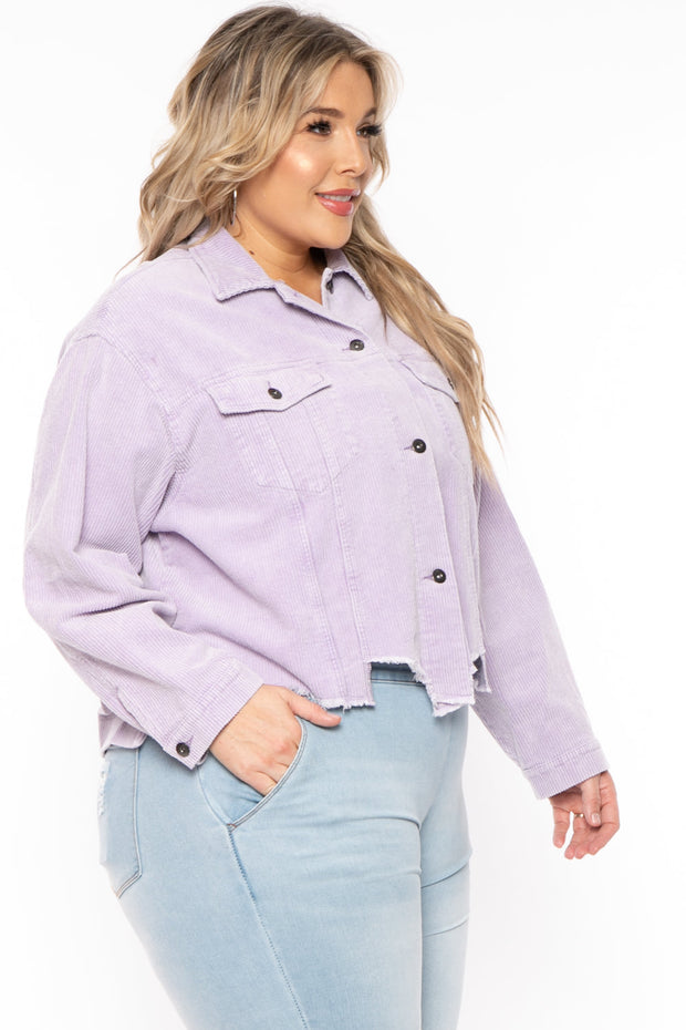GEE GEE Jackets And Outerwear Plus Size Corduroy Destroyed Hem Jacket -  Lavender