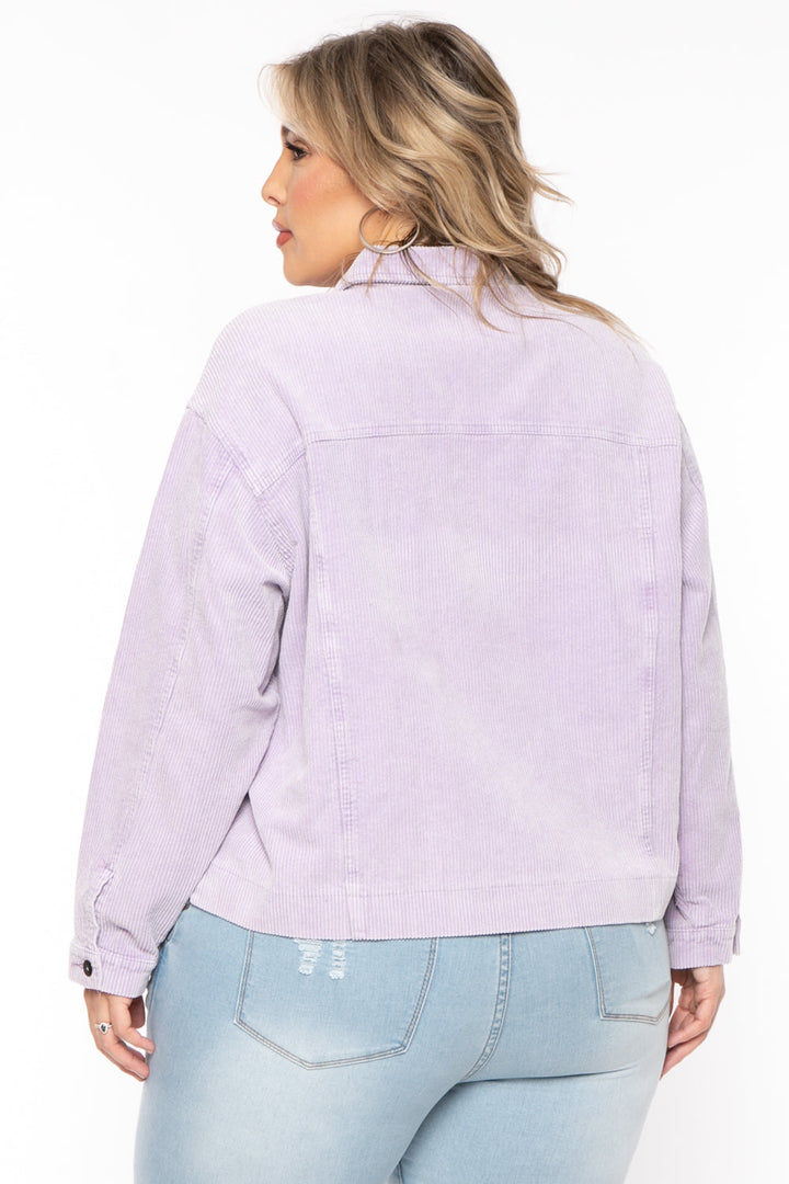 GEE GEE Jackets And Outerwear Plus Size Corduroy Destroyed Hem Jacket -  Lavender