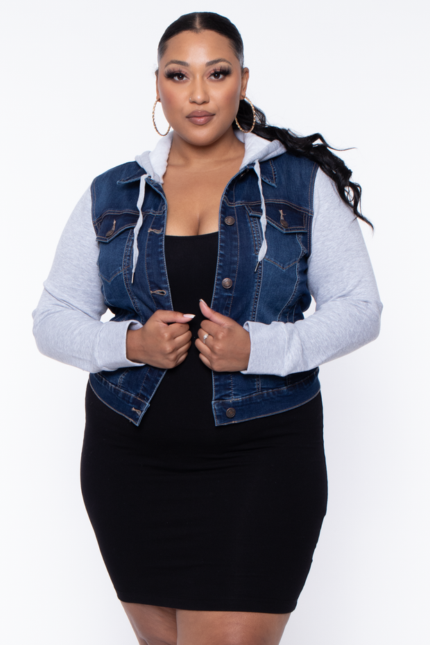 Plus Size Denim Hoodie Trucker Jacket - Dark Wash – Curvy Sense