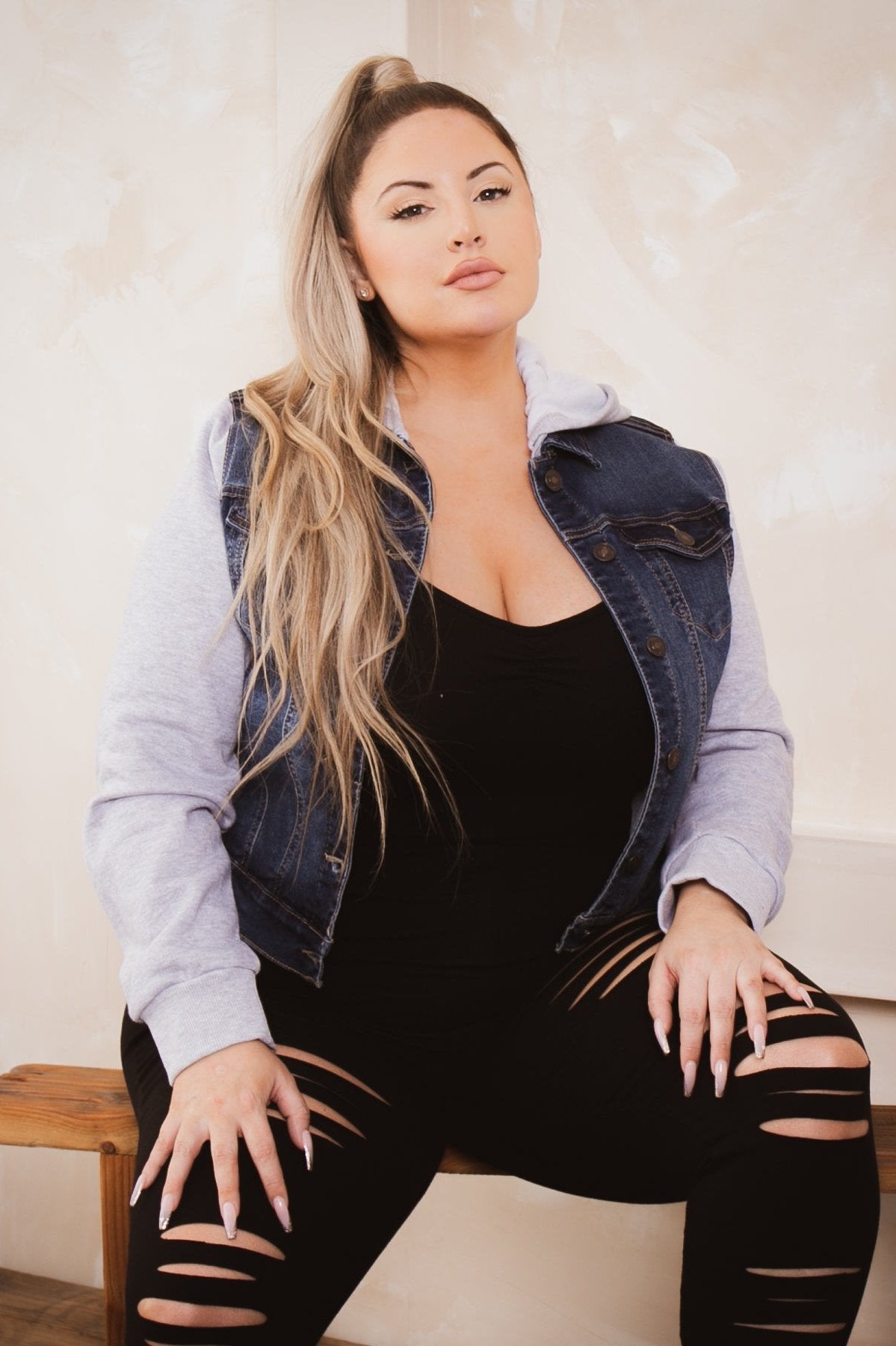 Plus size ripped jean jacket best sale