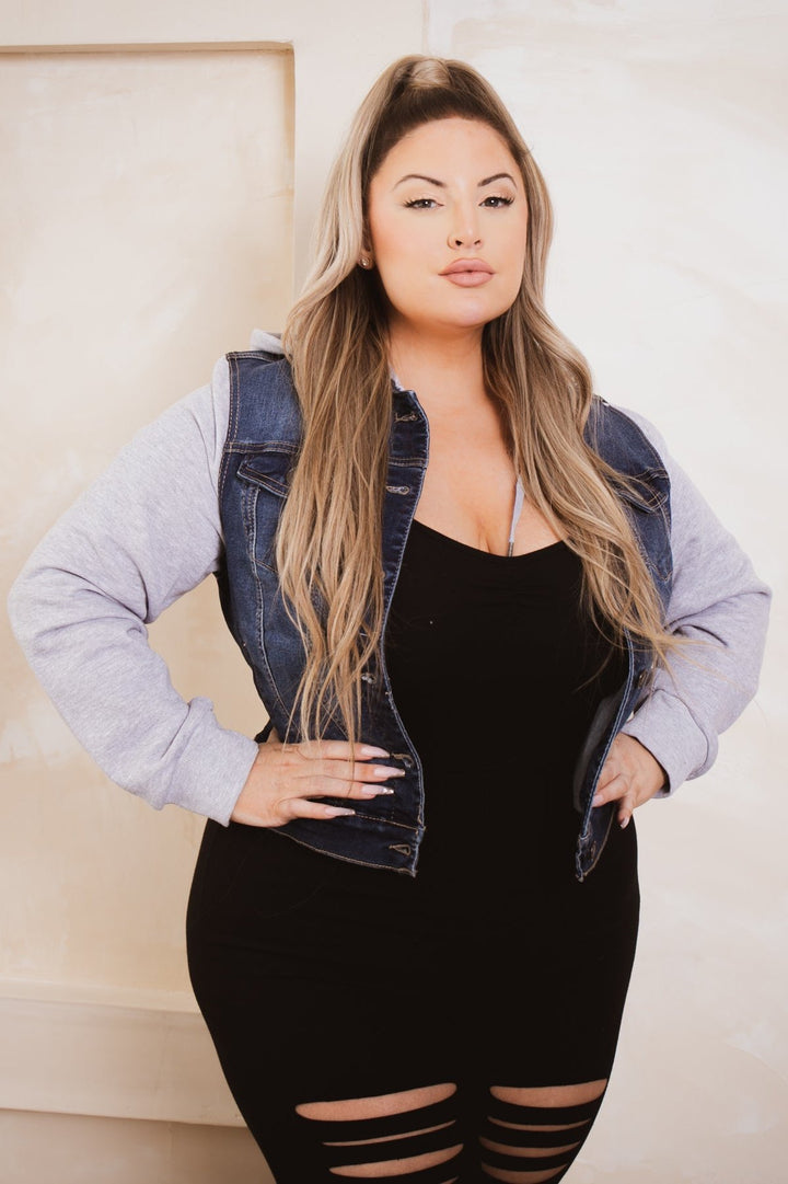 Wax Jean Jackets And Outerwear Plus Size Denim Hoodie Trucker Jacket - Dark Wash