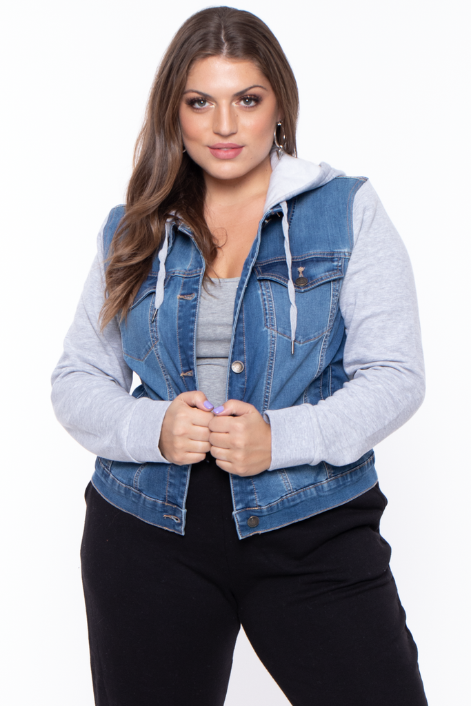 Plus size denim hoodie hot sale
