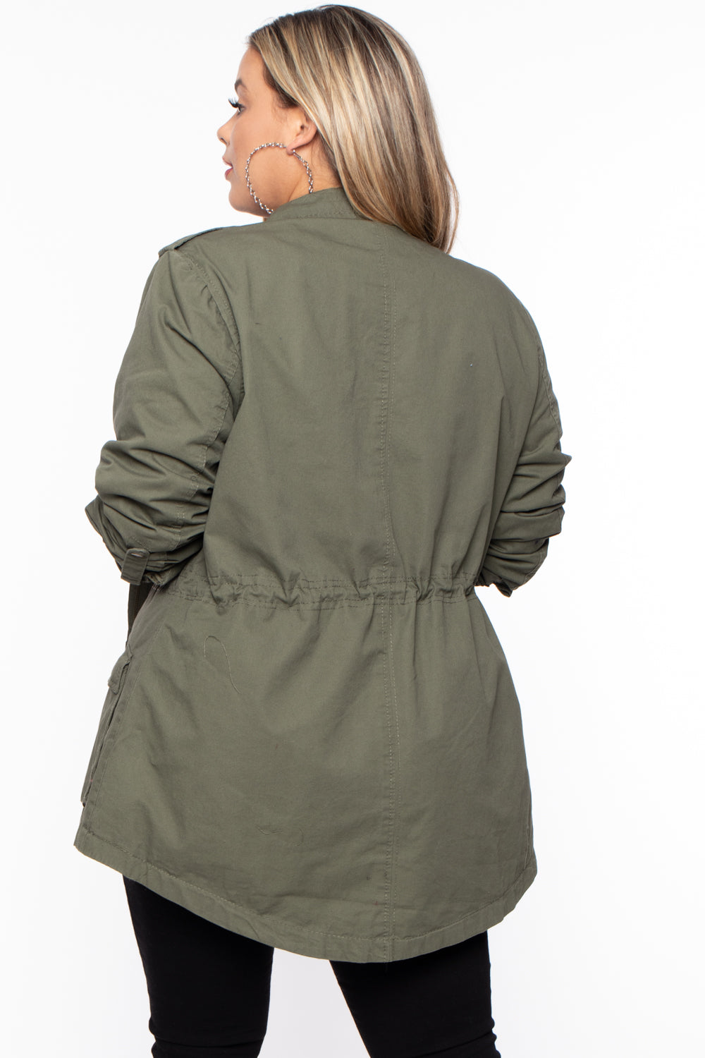 Plus Size Drawstring Utility Jacket - Olive – Curvy Sense