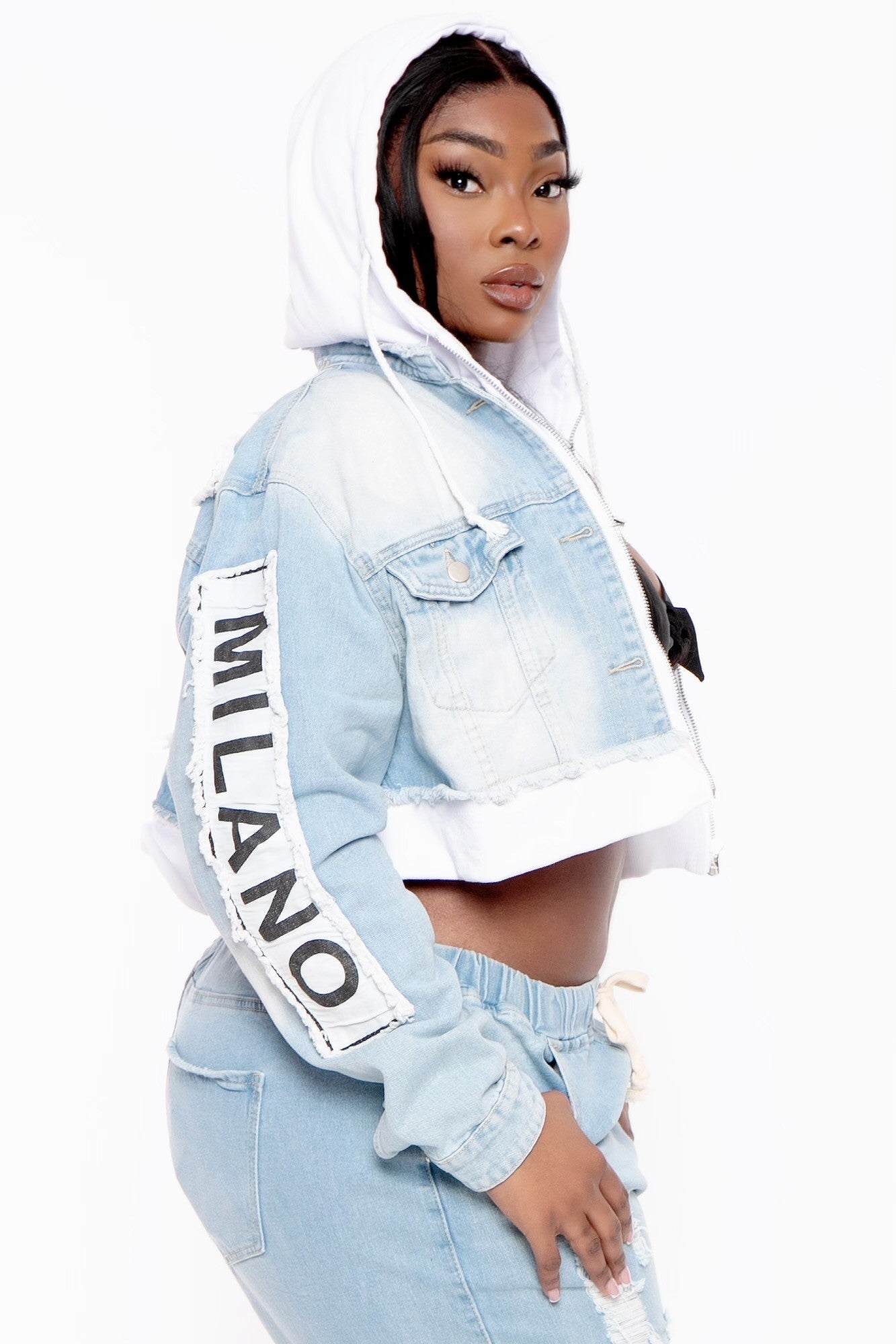 Plus size jean jacket best sale with hoodie