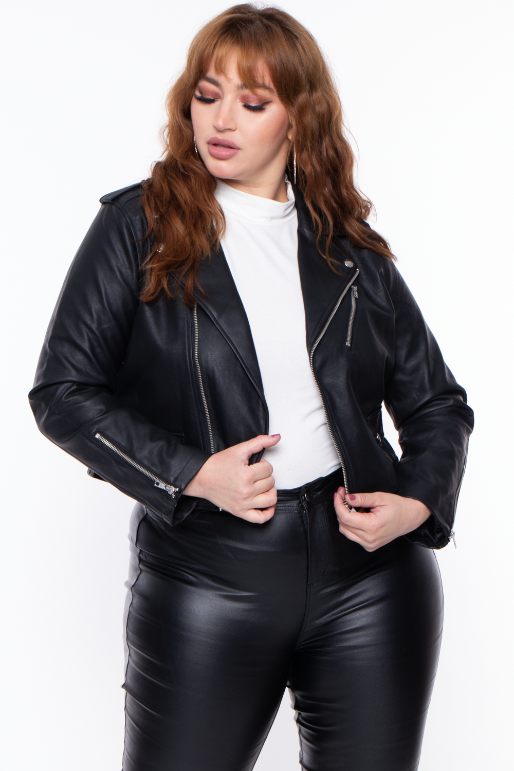Plus Size Minerva Faux Leather Moto Jacket - Black - Curvy Sense