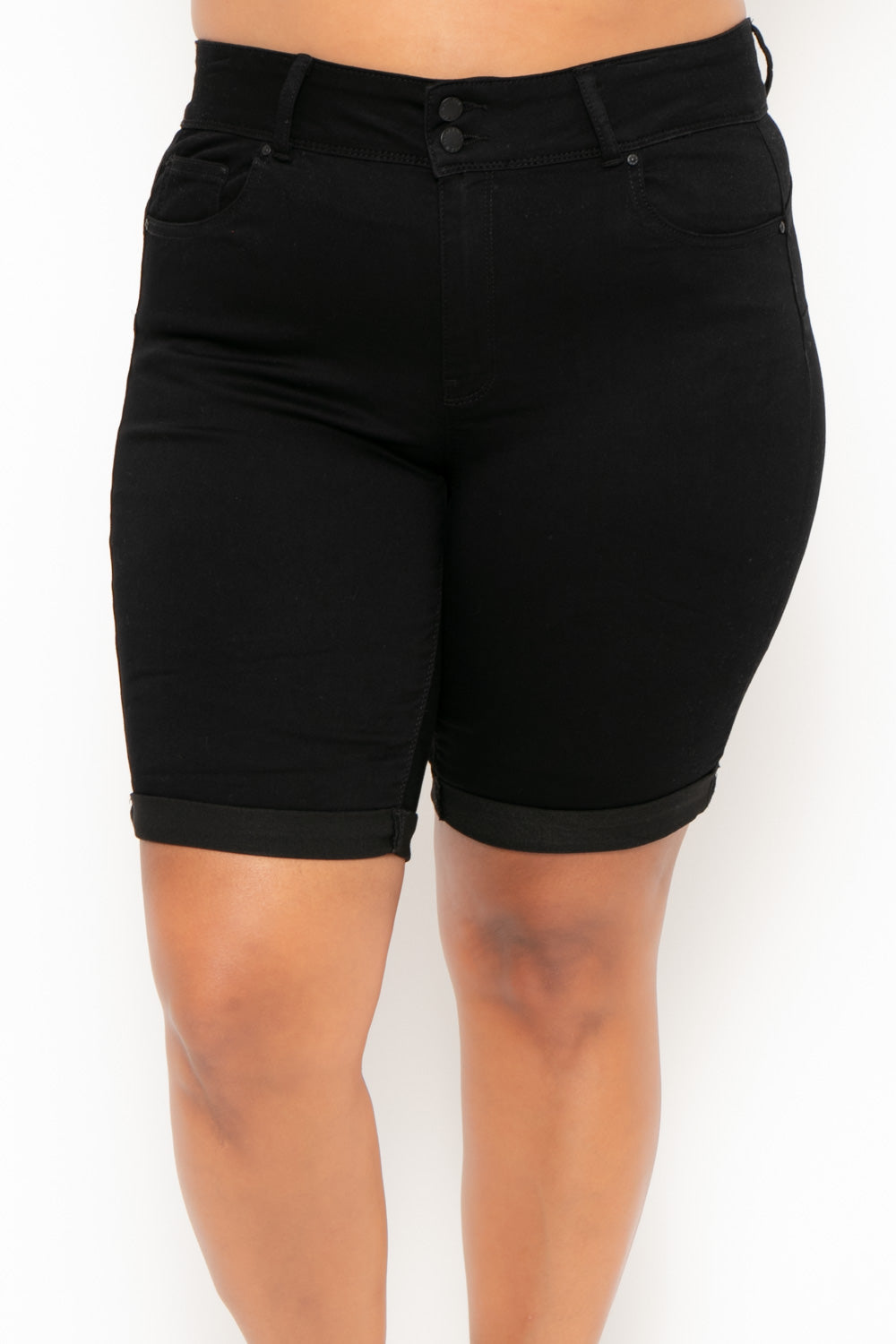 Plus Size Bermuda Jean Shorts - Black - Curvy Sense