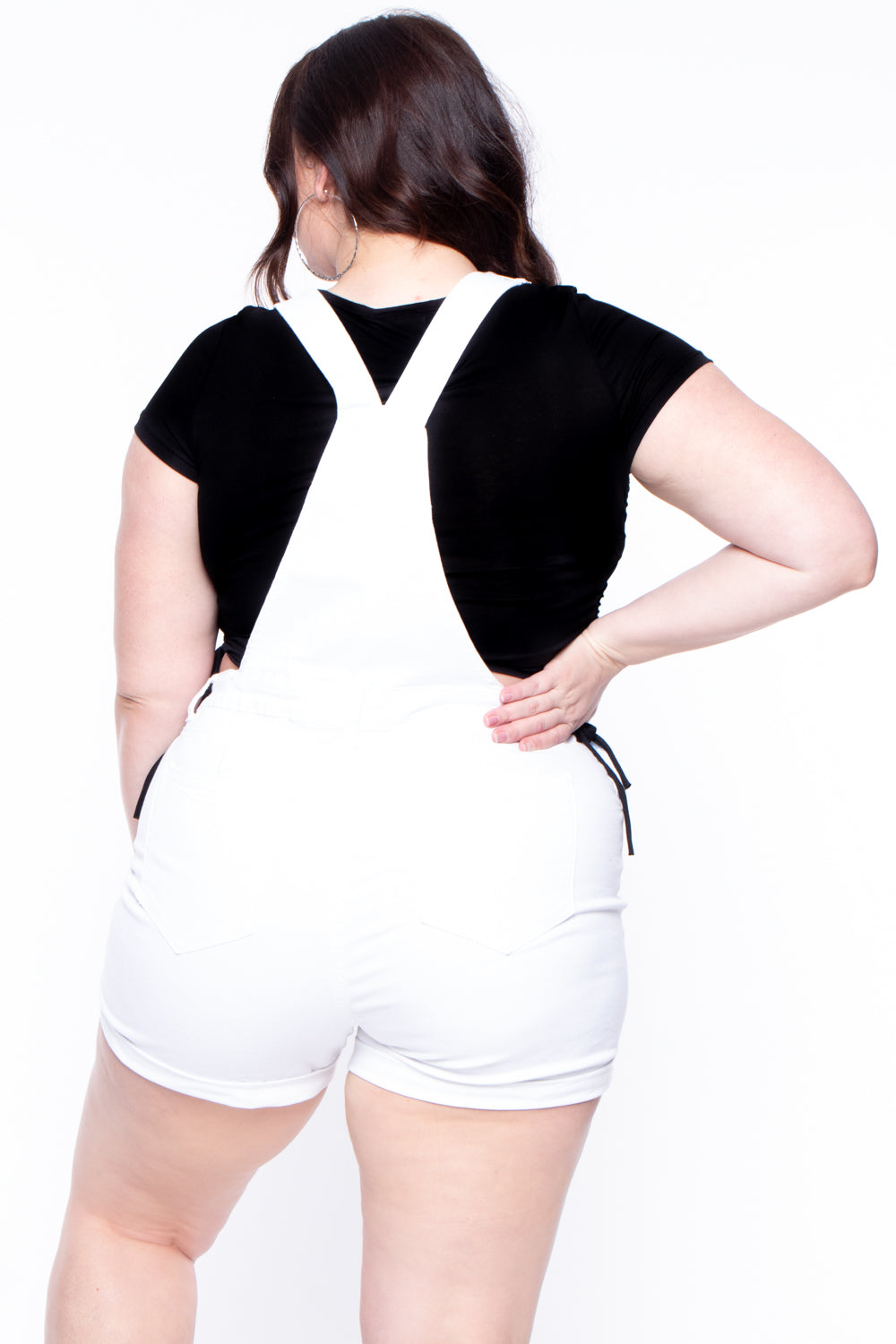 Plus Size Destroyed Basic Denim Overall Shorts - White - Curvy Sense