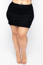 Plus Size Distressed Denim Mini Skirt - Black - Curvy Sense