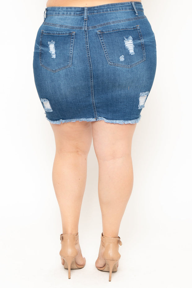 Plus Size Distressed Denim Mini Skirt - Medium Wash – Curvy Sense