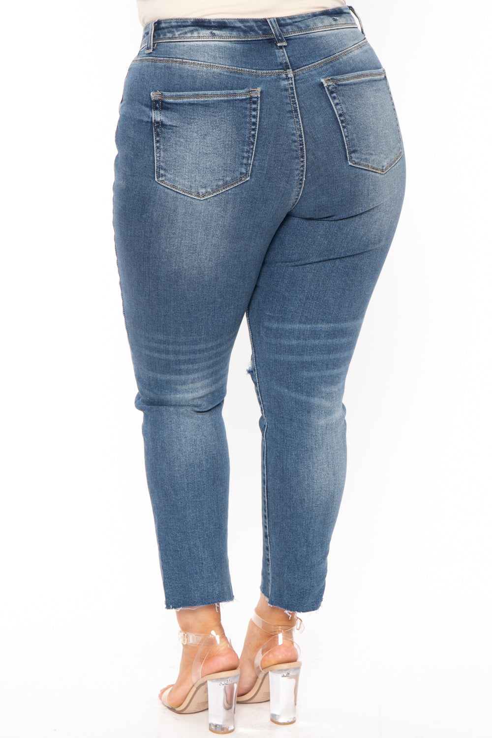 Wax Jean Jeans Plus Size High Rise Raw Hem Jean - Medium Wash