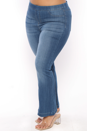 Plus Size Petite Mid Rise Flare Jeans- Medium Denim - Curvy Sense