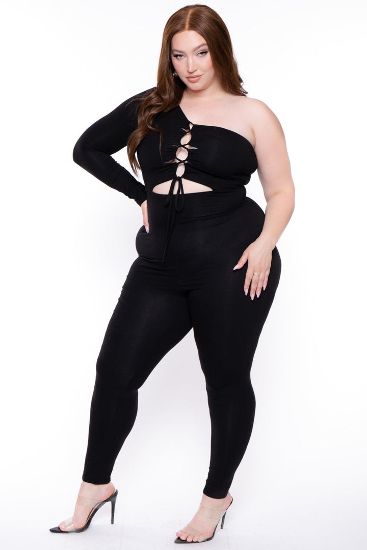 Curvy Sense Jumpsuits and Rompers Plus Size Aaliyah Cut Out Jumpsuit - Black