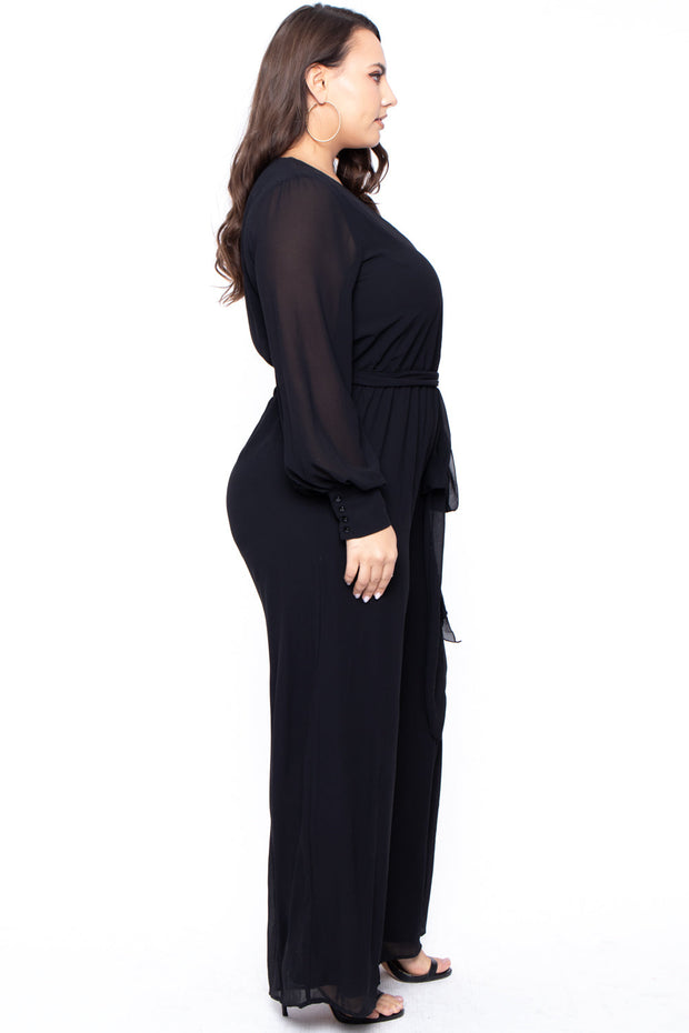 Miss Avenue Jumpsuits and Rompers Plus Size Alyssa Sheer Jumpsuit - Black
