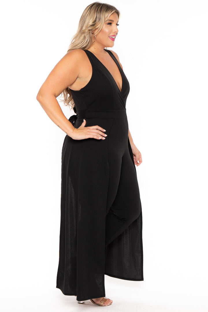 Curvy Sense Jumpsuits and Rompers Plus Size Angelina Overlay Jumpsuit- Black