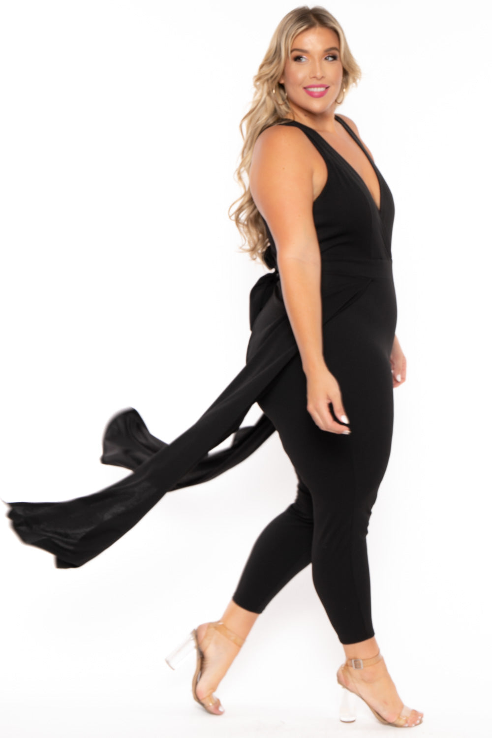 Curvy Sense Jumpsuits and Rompers Plus Size Angelina Overlay Jumpsuit- Black
