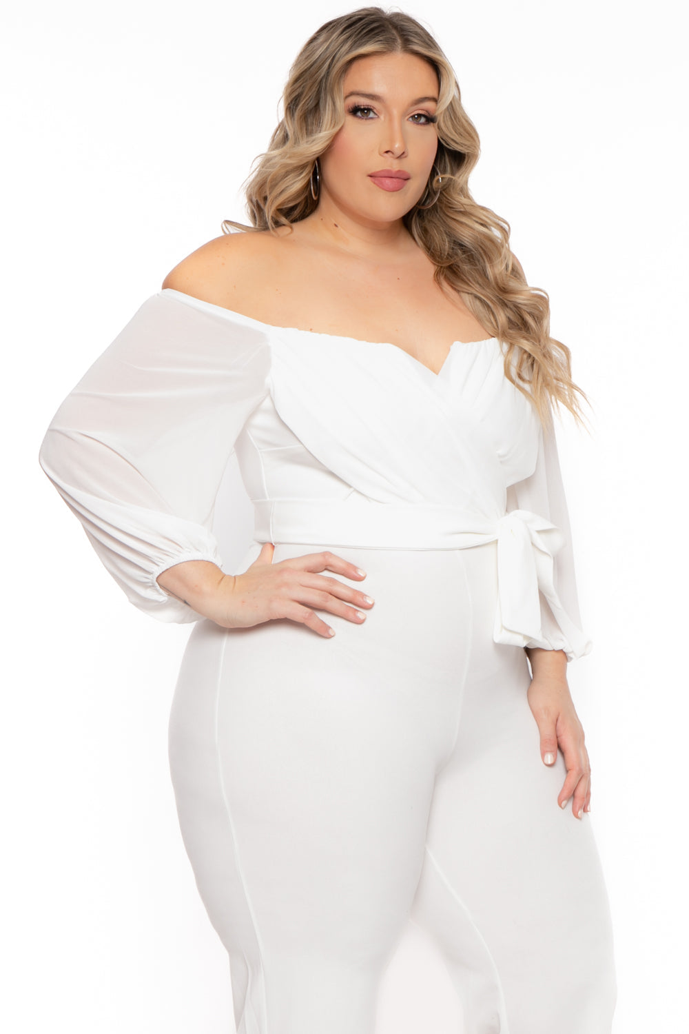 Find Me Jumpsuits and Rompers Plus Size Aryana Cross Over Jumpsuit -Ivory
