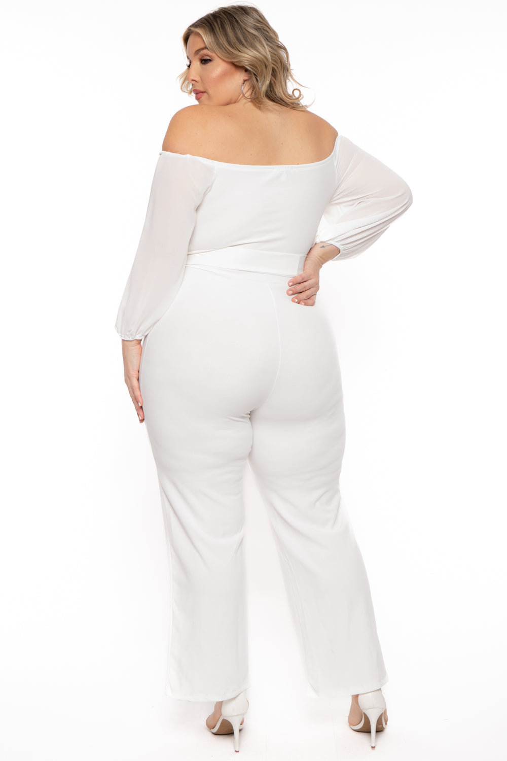 Find Me Jumpsuits and Rompers Plus Size Aryana Cross Over Jumpsuit -Ivory