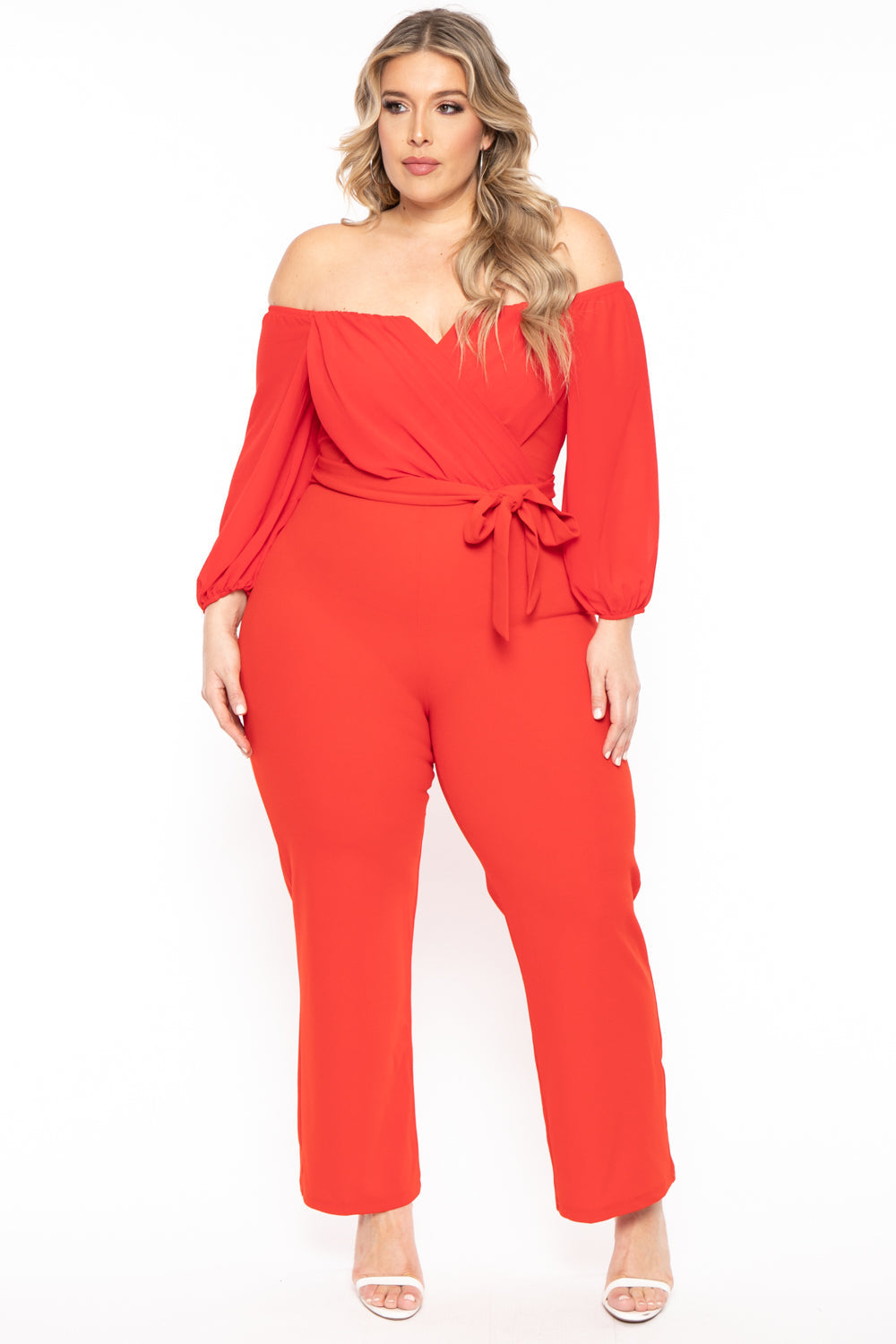 Find Me Jumpsuits and Rompers 1X / Red Plus Size Aryana Cross Over Jumpsuit - Red