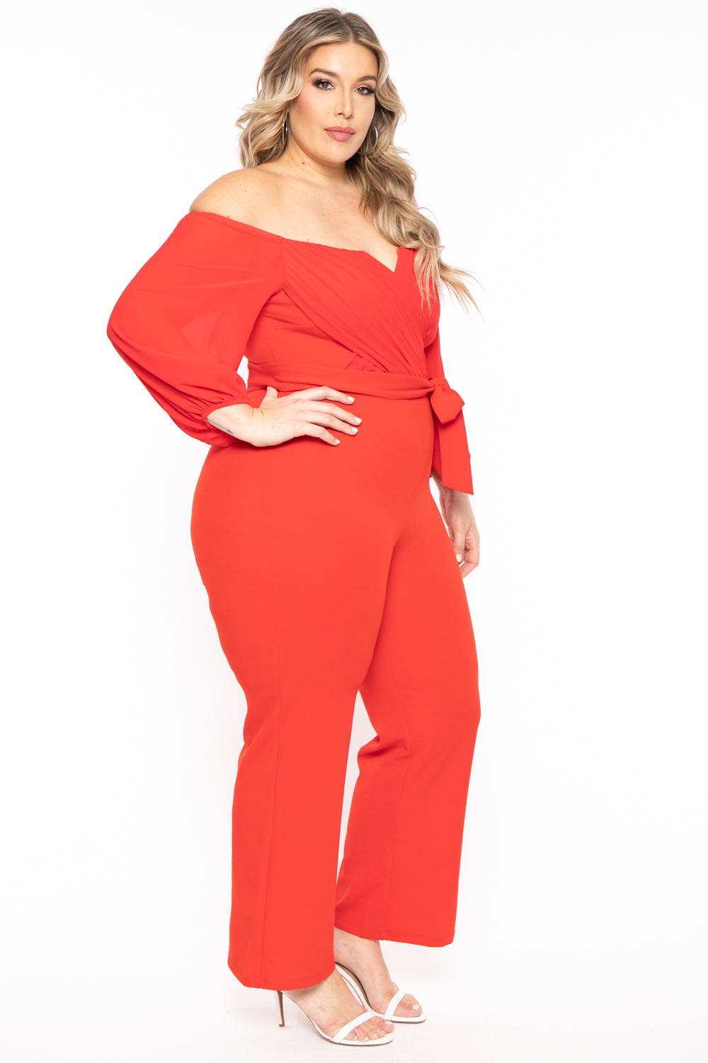 Find Me Jumpsuits and Rompers Plus Size Aryana Cross Over Jumpsuit - Red