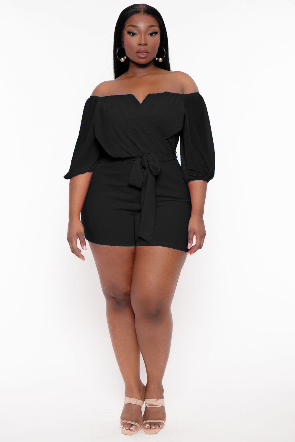 Find Me Jumpsuits and Rompers 1X / Black Plus Size Aryana Cross Over Romper - Black