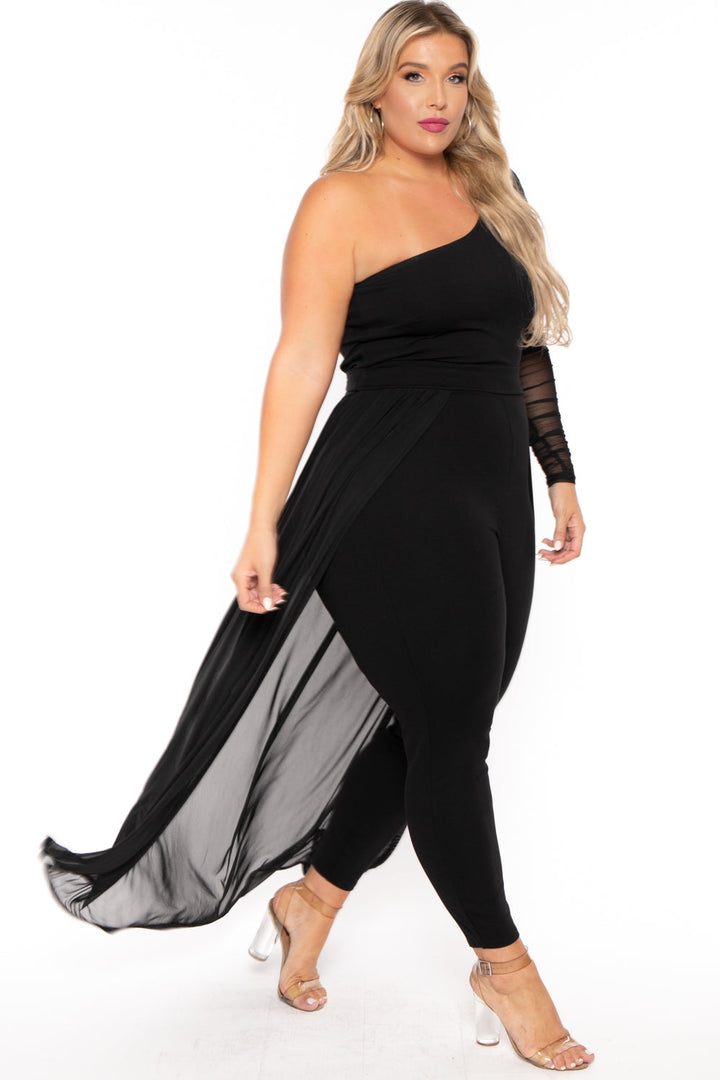Curvy Sense Jumpsuits and Rompers Plus Size Baylin  Overlay Jumpsuit- Black