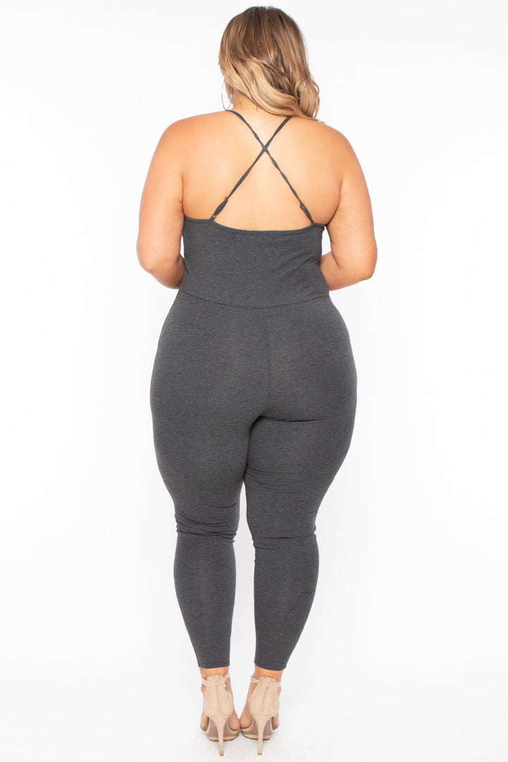 Plus Size Destroyed Catsuit Jumpsuit - Charcoal - Curvy Sense