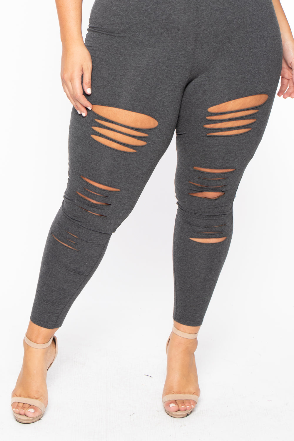 Plus Size Destroyed Catsuit Jumpsuit - Charcoal - Curvy Sense