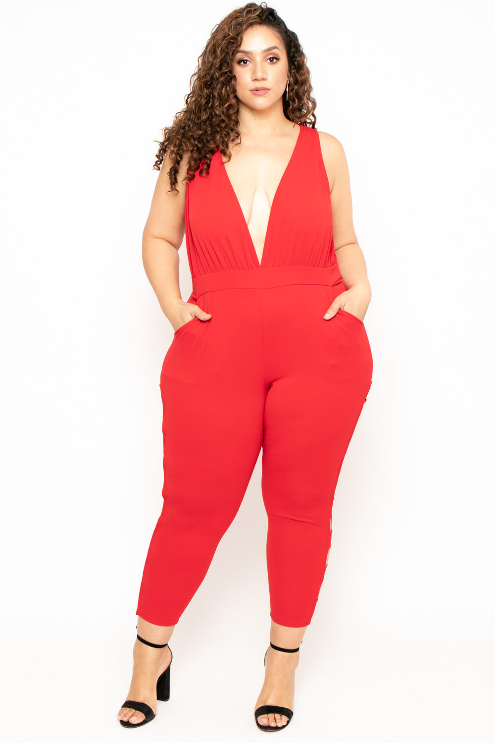 Plus Size Electra Caged Jumpsuit - Red - Curvy Sense