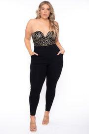 Curvy Sense Jumpsuits and Rompers Plus Size Estelle Sequin Jumpsuit- Black