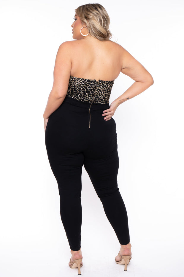 Curvy Sense Jumpsuits and Rompers Plus Size Estelle Sequin Jumpsuit- Black
