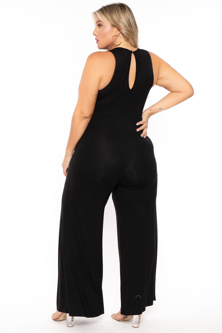 Curvy Sense Jumpsuits and Rompers Plus Size Kelly Lace Up  Jumpsuit- Black