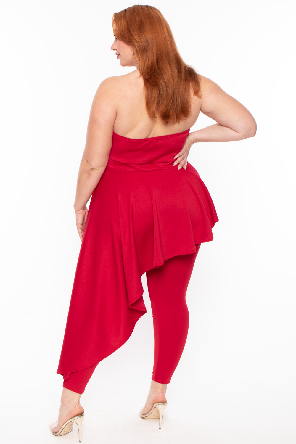 Plus Size Kelsey Cascading Ruffle Jumpsuit - Red - Curvy Sense