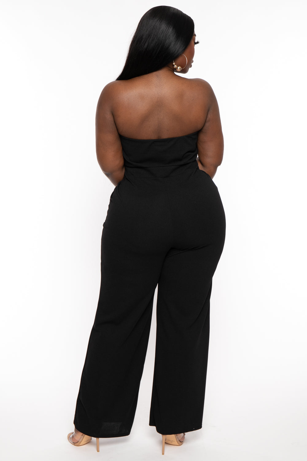Curvy Sense Jumpsuits and Rompers Plus Size Larisa Front Tie Jumpsuit- Black