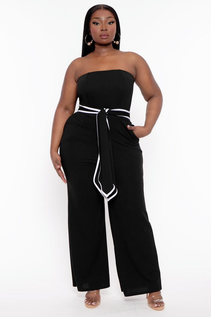 Curvy Sense Jumpsuits and Rompers Plus Size Larisa Front Tie Jumpsuit- Black