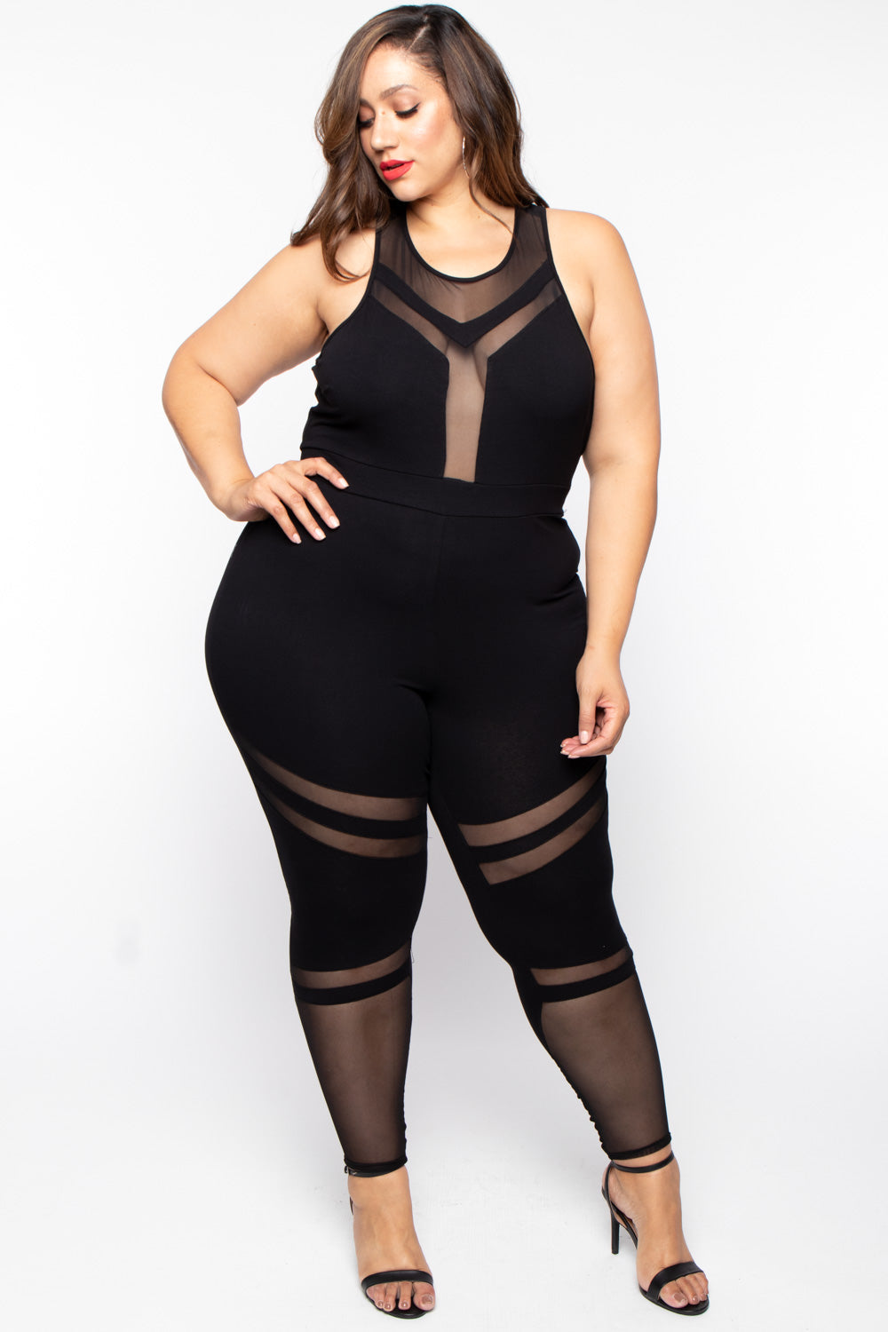 Plus Size Mina Mesh Jumpsuit - Black - Curvy Sense